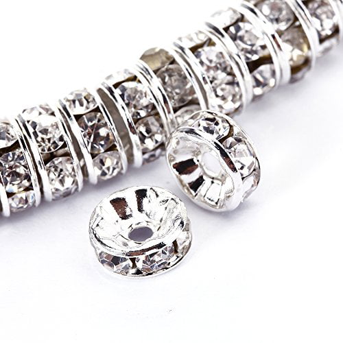 Wholesale 100Pcs Silver Plated Crystal Rhinestone Rondelle Spacer Beads 8mm HOT 